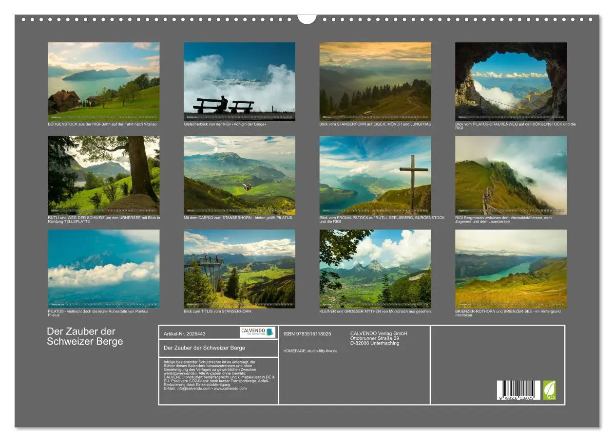 Bild: 9783516118025 | Der Zauber der Schweizer Berge (Wandkalender 2026 DIN A2 quer),...