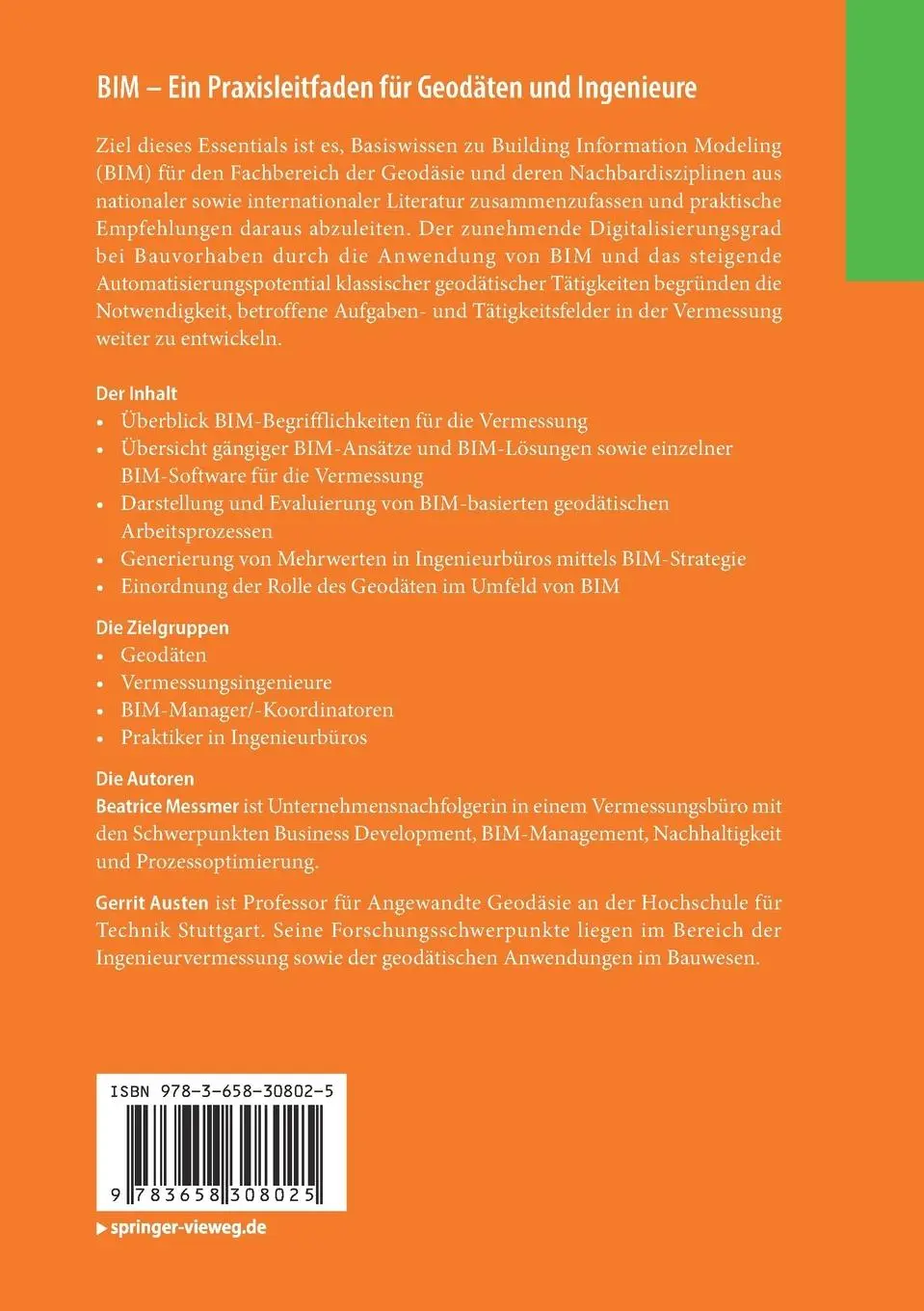 Rückseite: 9783658308025 | BIM - Ein Praxisleitfaden für Geodäten und Ingenieure | Austen (u. a.)