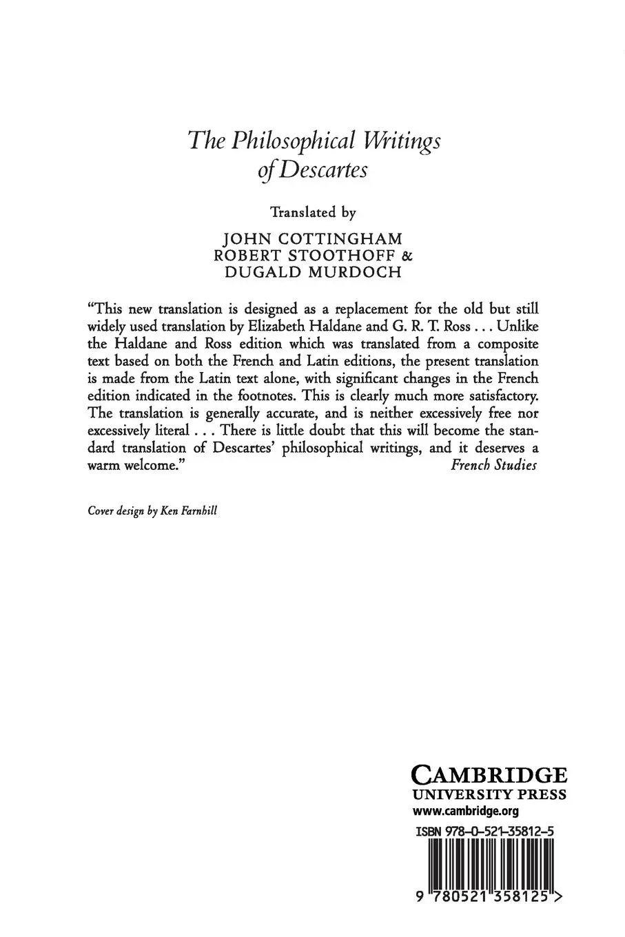 Rückseite: 9780521358125 | Descartes | Selected Phil Writings | René Descartes | Taschenbuch