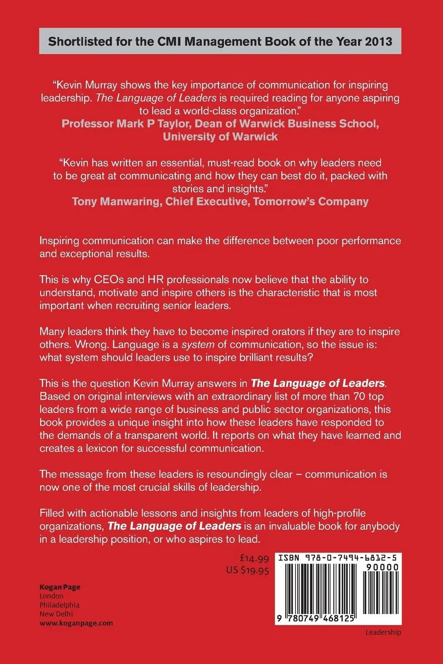 Rückseite: 9780749468125 | The Language of Leaders | Kevin Murray | Taschenbuch | Englisch | 2013