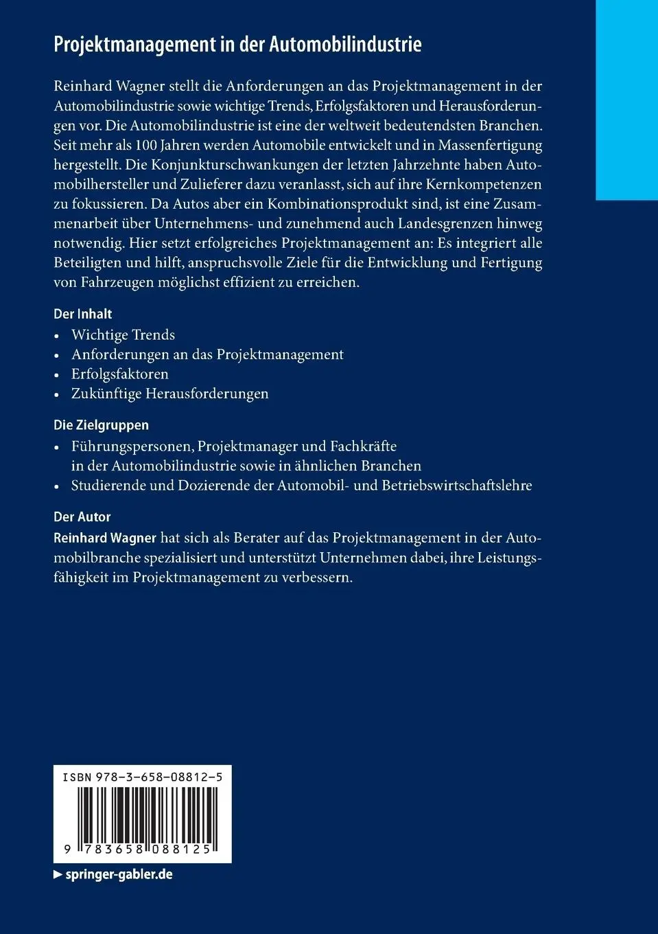 Rückseite: 9783658088125 | Projektmanagement in der Automobilindustrie | Reinhard Wagner | Buch
