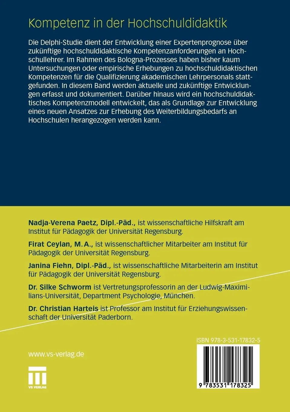 Rückseite: 9783531178325 | Kompetenz in der Hochschuldidaktik | Nadja-Verena Paetz (u. a.) | Buch