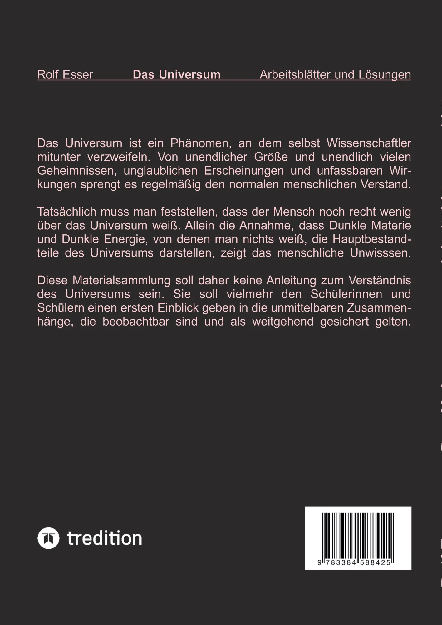 Rückseite: 9783384588425 | Das Universum | Arbeitsblätter und Lösungen | Rolf Esser | Taschenbuch