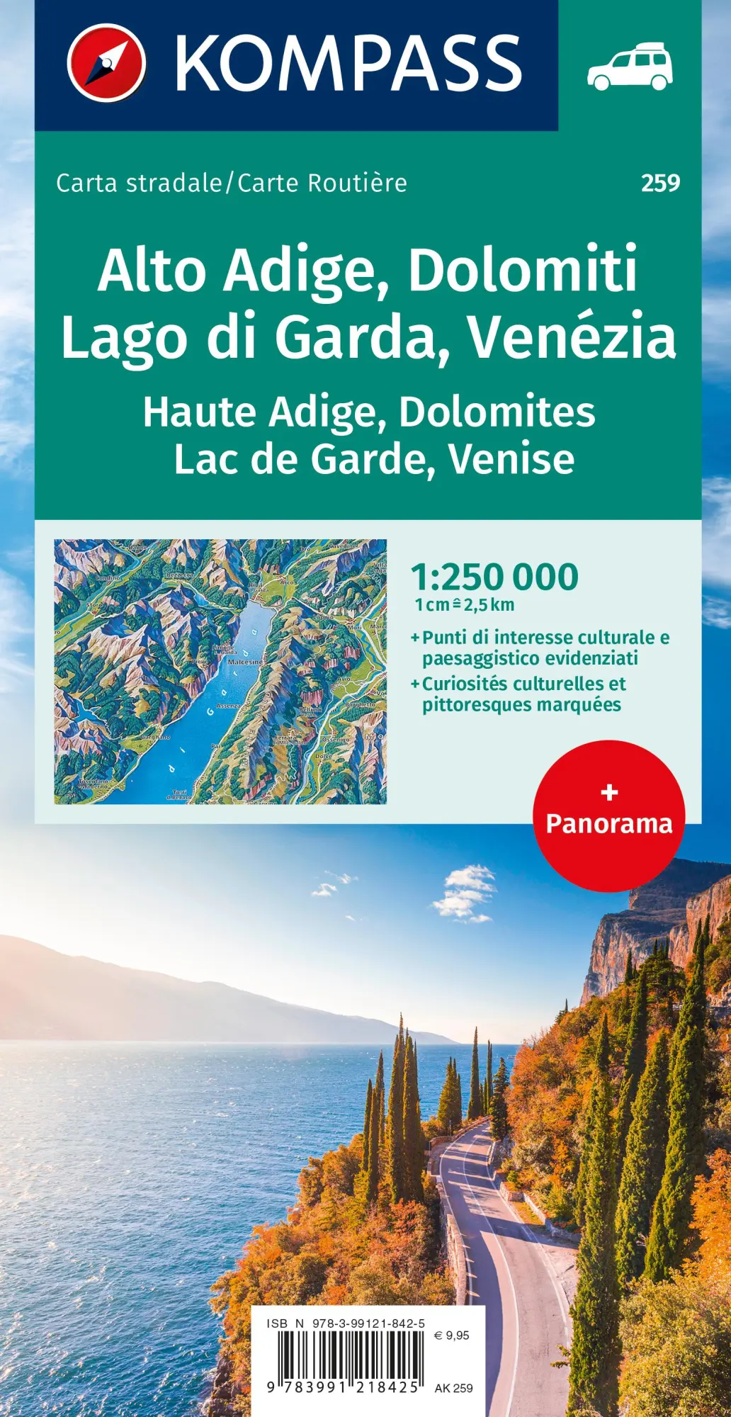 Rückseite: 9783991218425 | KOMPASS Autokarte Südtirol, Dolomiten, Gardasee, Venedig 1:250.000