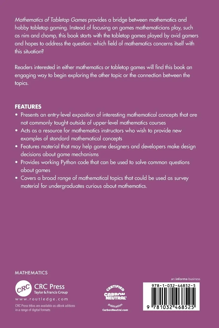 Rückseite: 9781032468525 | Mathematics of Tabletop Games | Aaron Montgomery | Taschenbuch | 2024