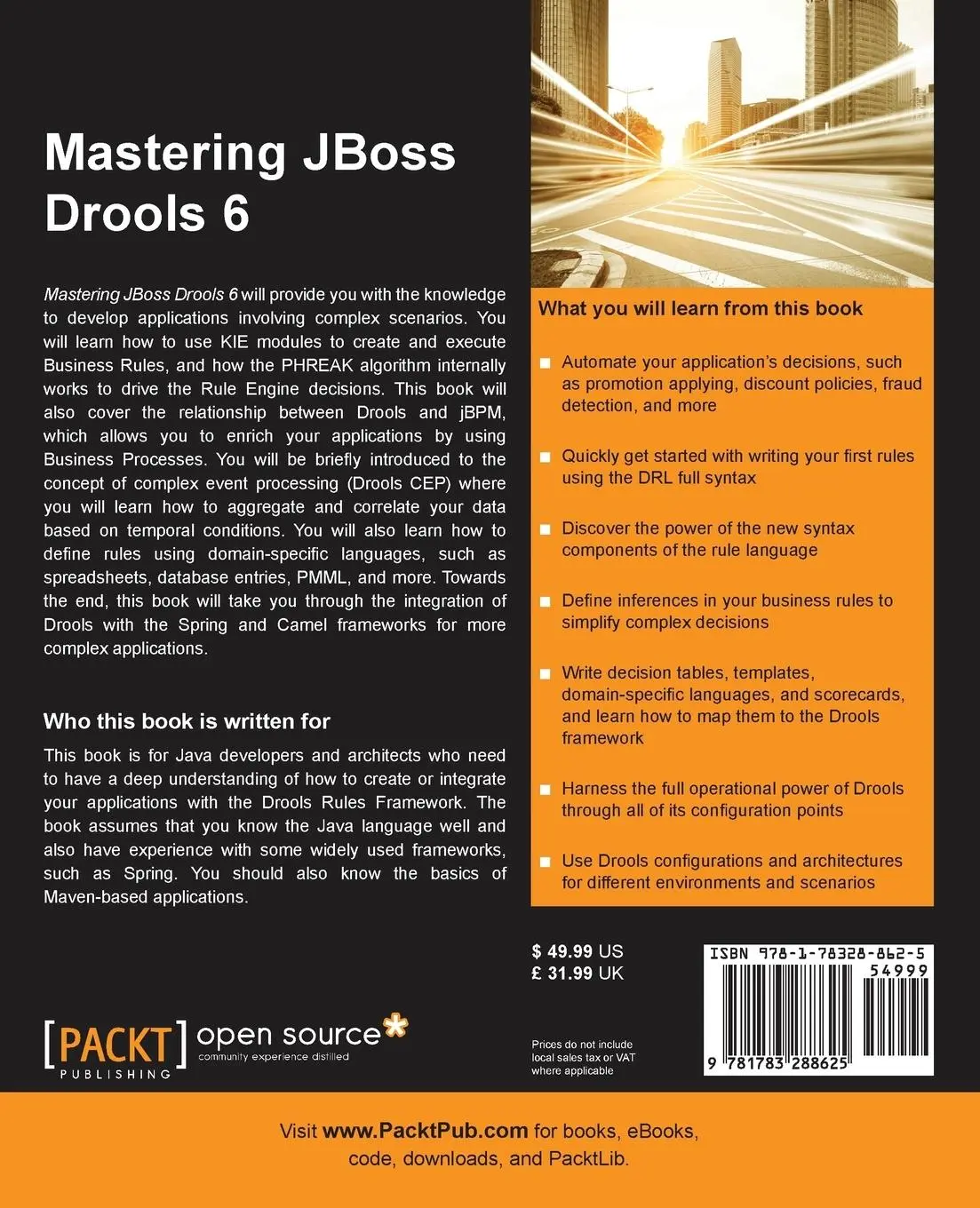 Rückseite: 9781783288625 | Mastering JBoss Drools 6 for Developers | Mauricio Salatino (u. a.)