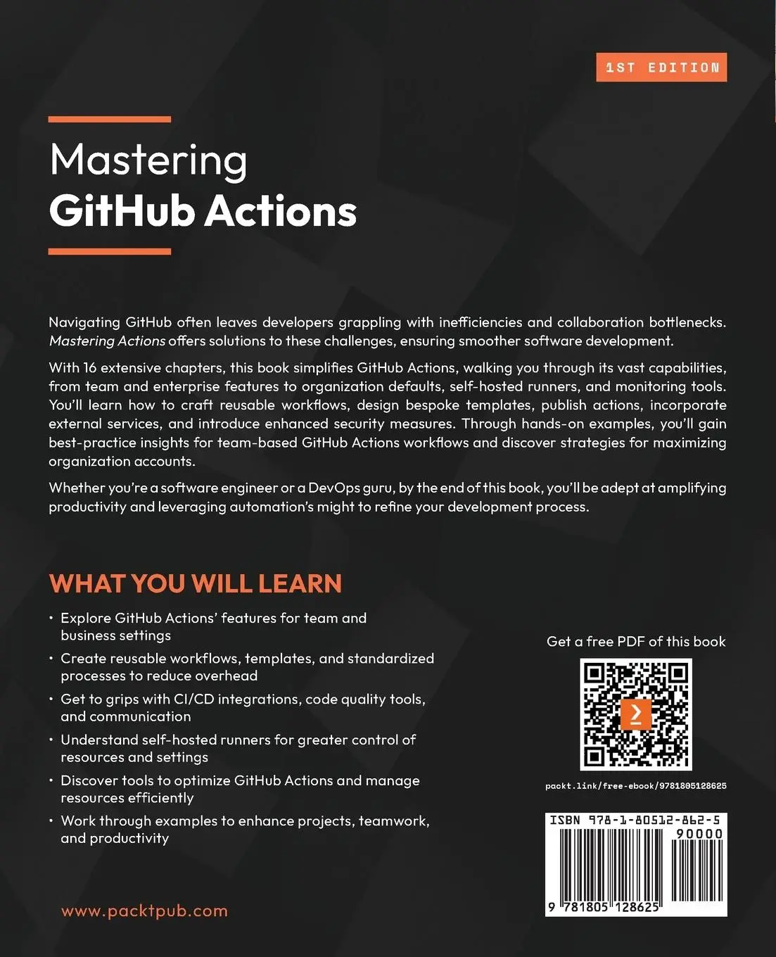 Rückseite: 9781805128625 | Mastering GitHub Actions | Eric Chapman | Taschenbuch | Paperback