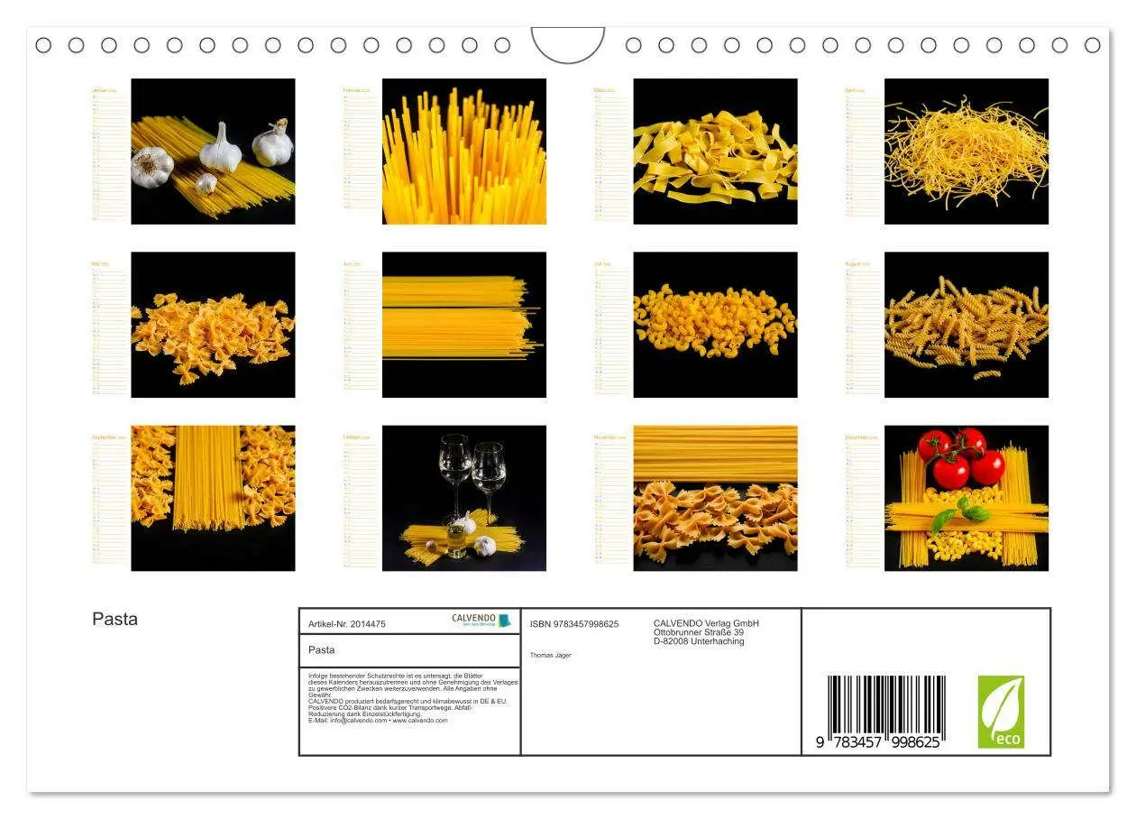Bild: 9783457998625 | Pasta (Wandkalender 2026 DIN A4 quer), CALVENDO Monatskalender | Jäger