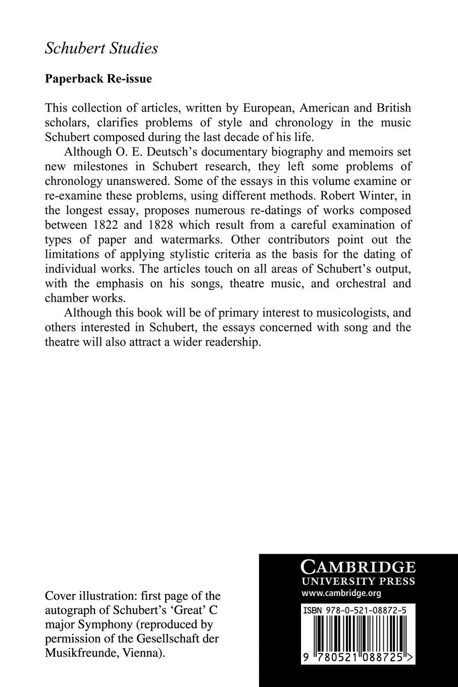 Rückseite: 9780521088725 | Schubert Studies | Problems of Style and Chronology | Taschenbuch