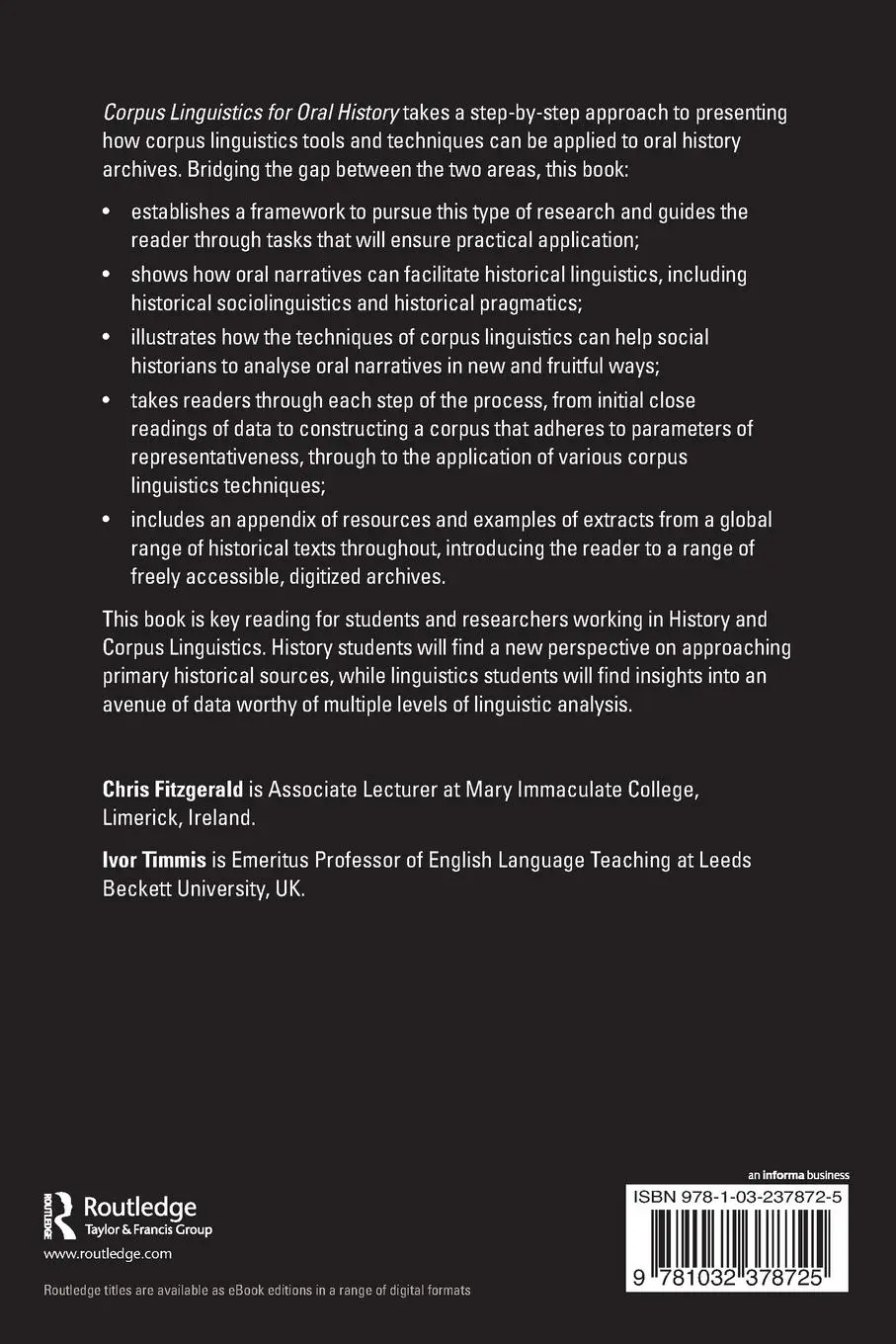 Rückseite: 9781032378725 | Corpus Linguistics for Oral History | Chris Fitzgerald (u. a.) | Buch