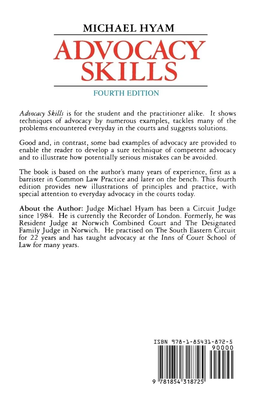 Rückseite: 9781854318725 | Advocacy Skills | Michael (Resident Judge Hyam | Taschenbuch | 2001