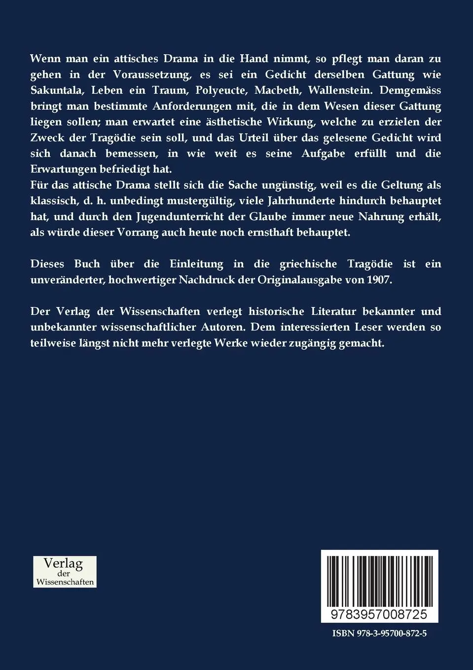 Rückseite: 9783957008725 | Die griechische Tragödie | Ulrich Von Wilamowitz-Moellendorff | Buch