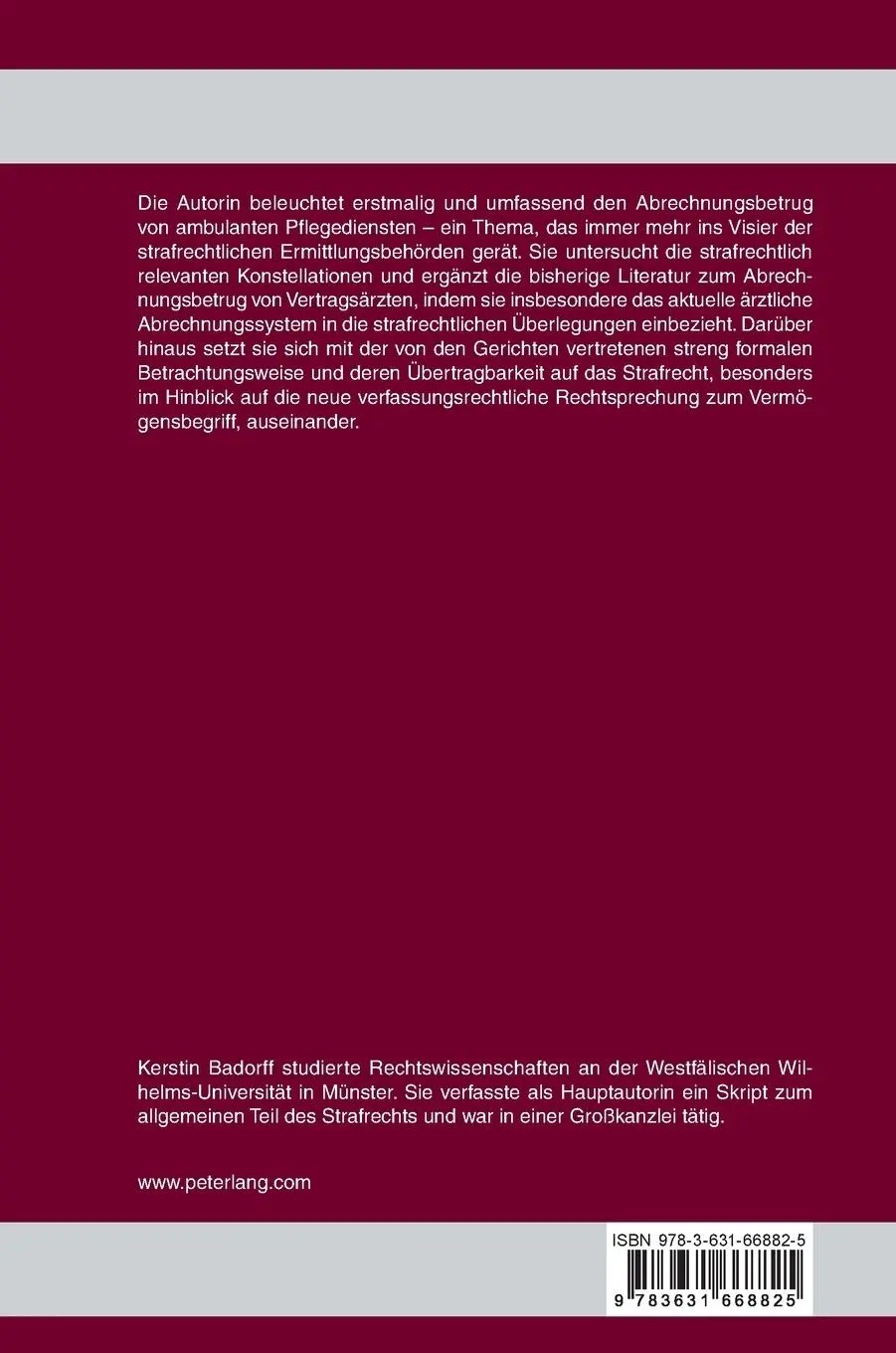 Rückseite: 9783631668825 | Abrechnungsbetrug von ambulanten Pflegediensten und Vertragsärzten