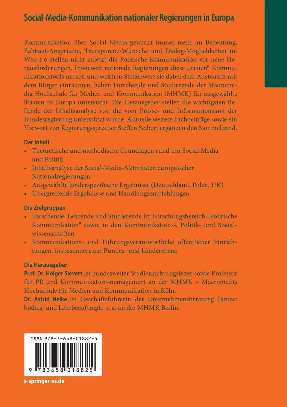 Rückseite: 9783658018825 | Social-Media-Kommunikation nationaler Regierungen in Europa | Buch