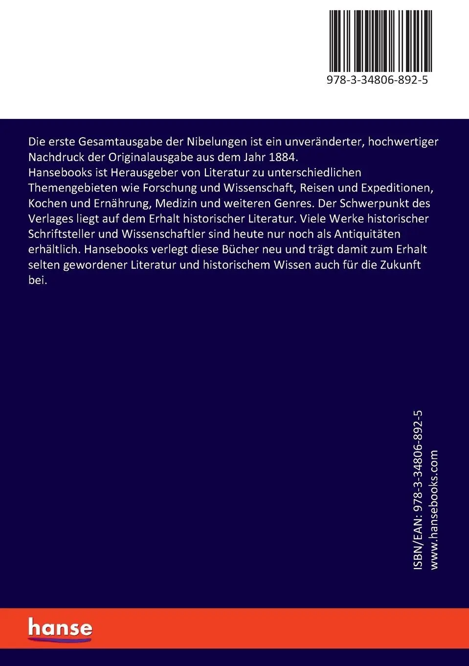 Rückseite: 9783348068925 | Die erste Gesamtausgabe der Nibelungen | Johann Crüger | Taschenbuch