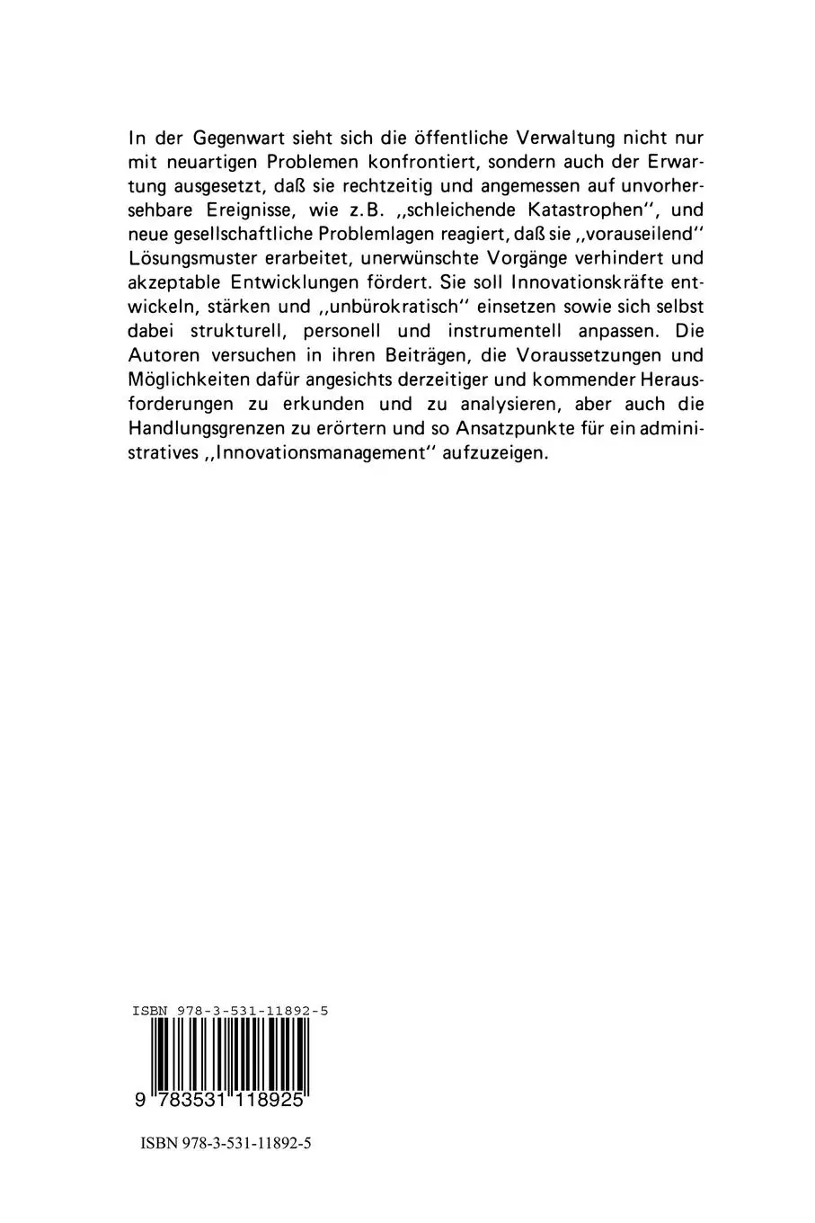 Rückseite: 9783531118925 | Herausforderungen an die Innovationskraft der Verwaltung | Carl Böhret