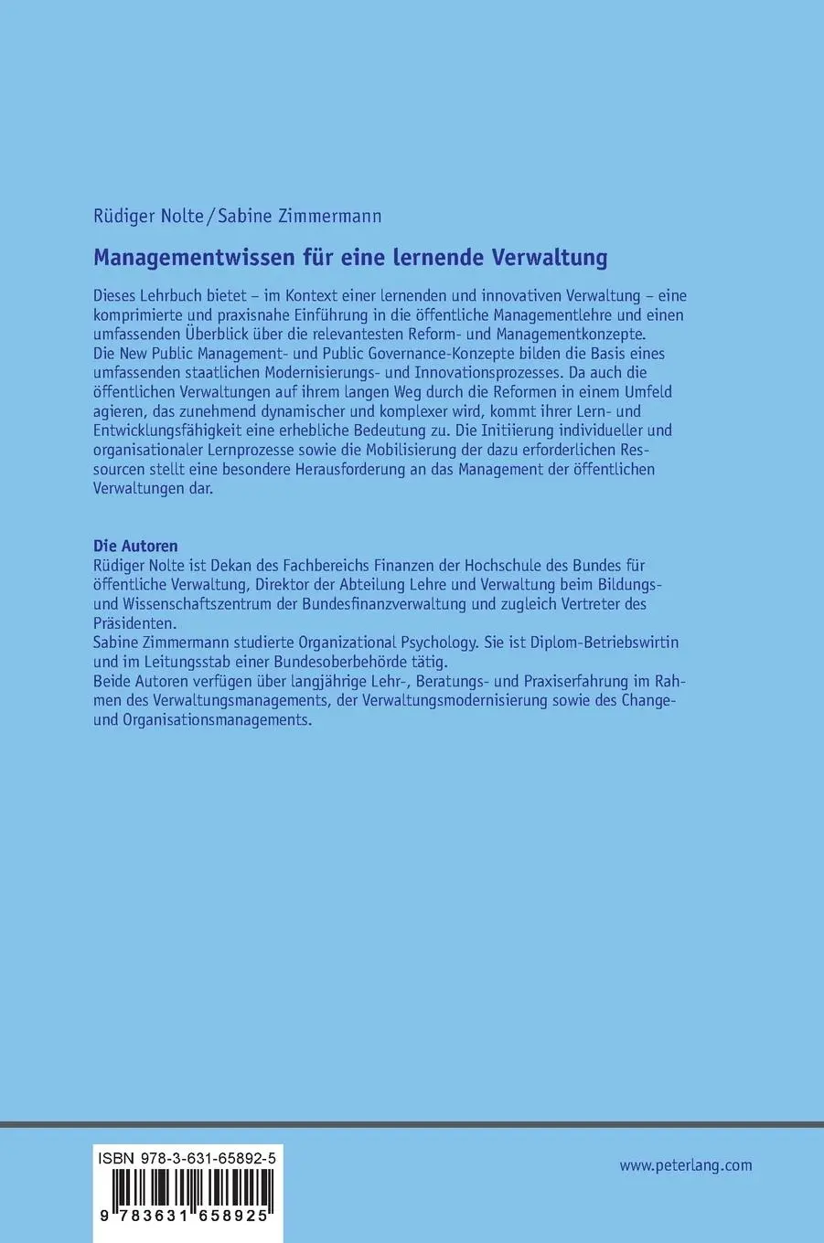 Rückseite: 9783631658925 | Managementwissen für eine innovative und lernende öffentliche...