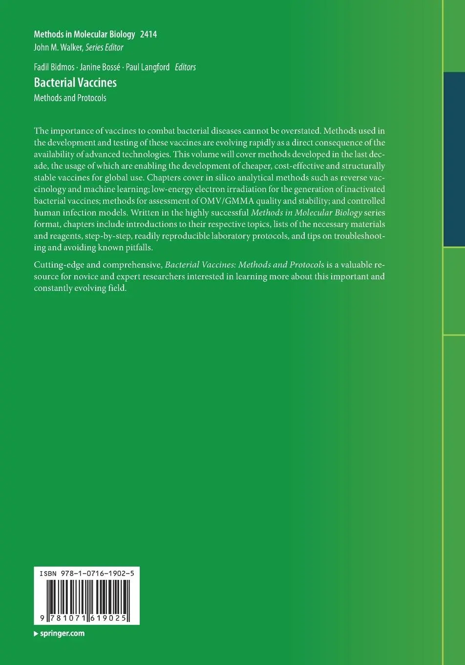 Rückseite: 9781071619025 | Bacterial Vaccines | Methods and Protocols | Fadil Bidmos (u. a.)