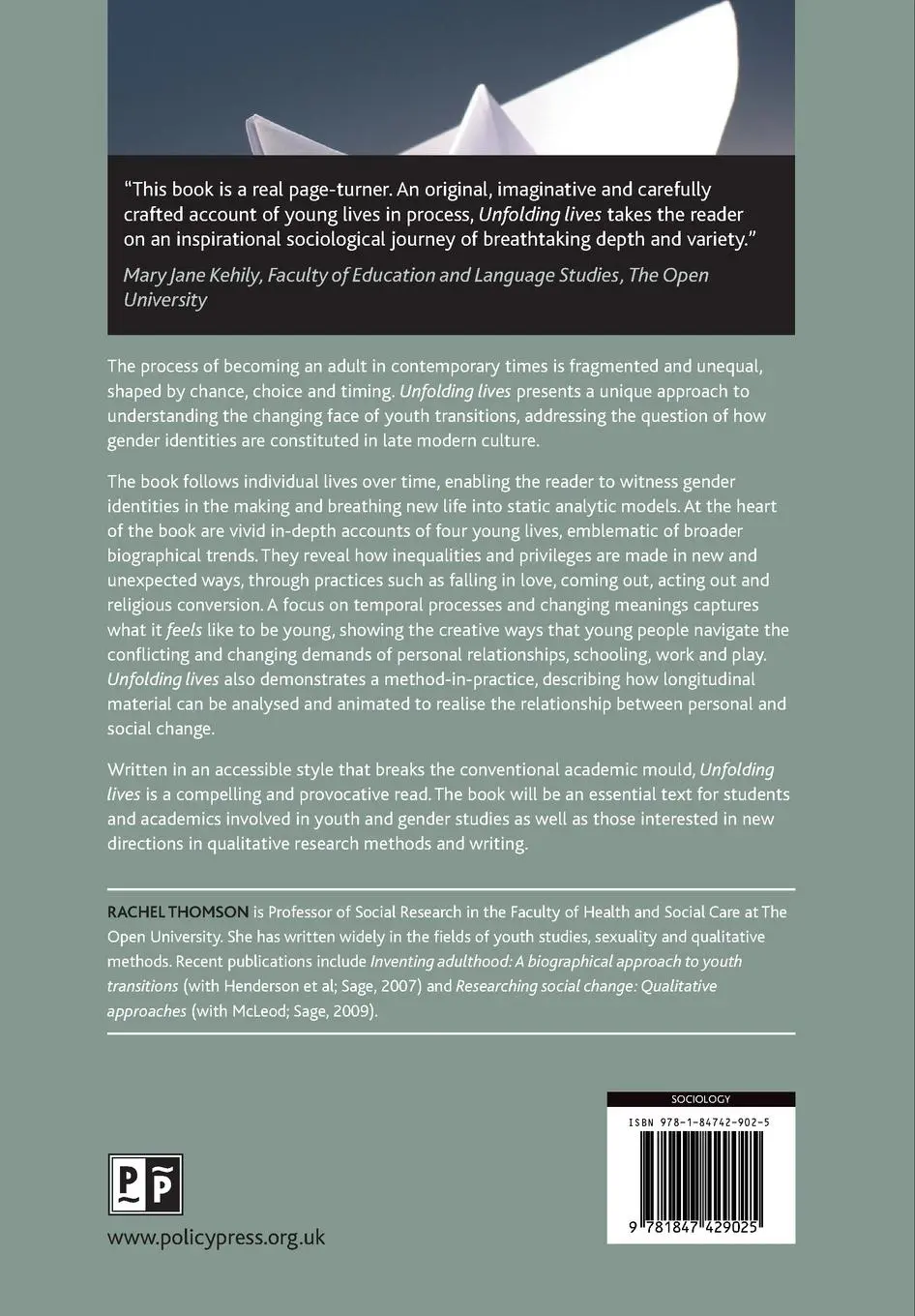 Rückseite: 9781847429025 | Unfolding lives | Rachel Thomson | Taschenbuch | Englisch | 2011