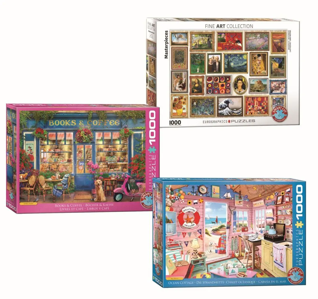 Cover: 628136709125 | Puzzle 3er-Pack (Books/FineArt/Ocean Cottage) | Limitierte Auflage