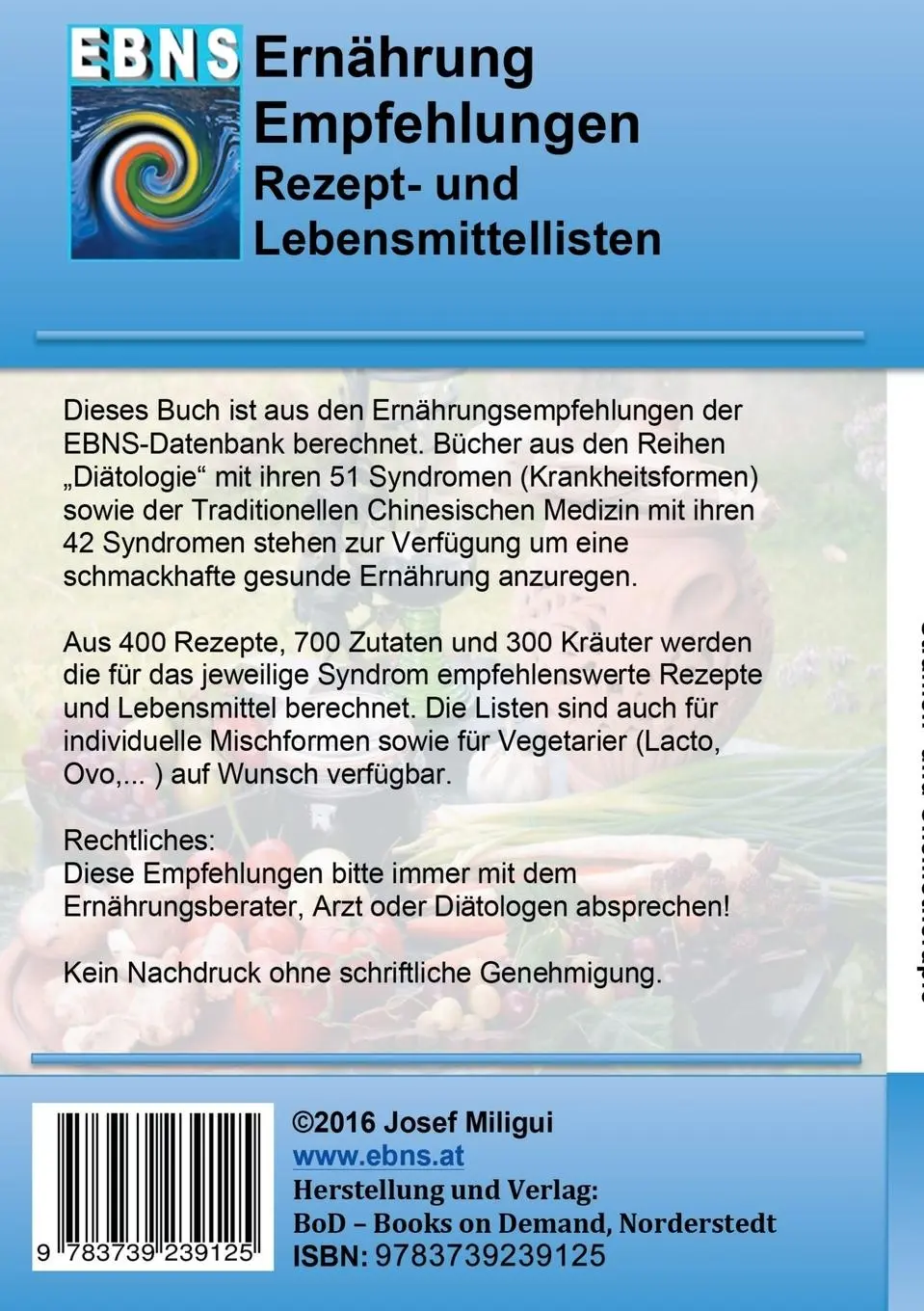 Rückseite: 9783739239125 | Ernährung bei Strahlen- und Chemotherapie | Josef Miligui | Buch