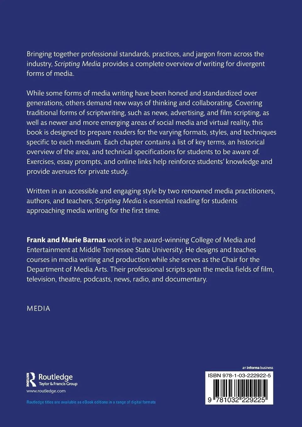 Rückseite: 9781032229225 | Scripting Media | Frank Barnas (u. a.) | Taschenbuch | Englisch | 2023