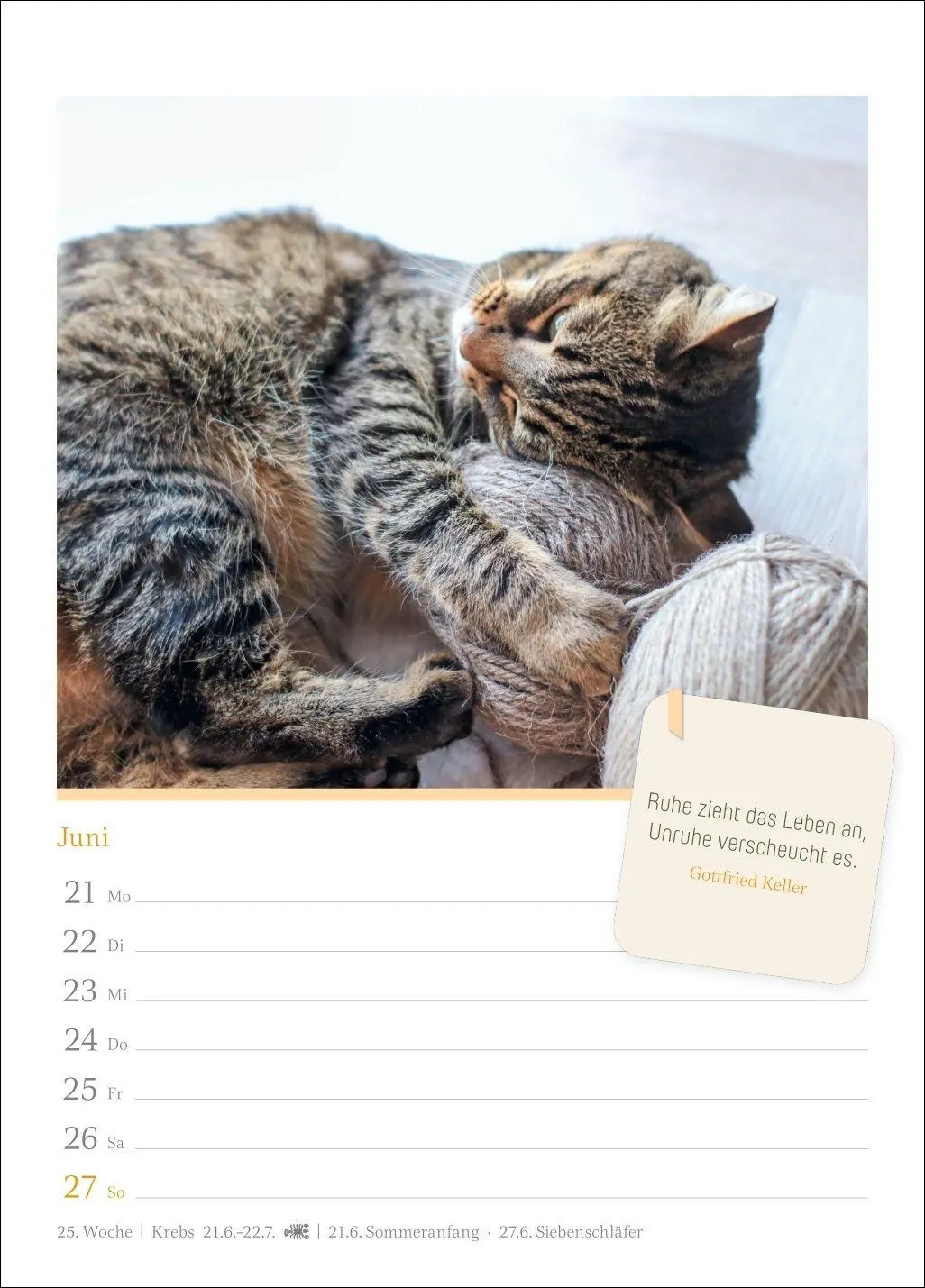 Bild: 9783840039225 | Katzenglück Wochenkalender 2027 - mit Zitaten | Harenberg | Kalender