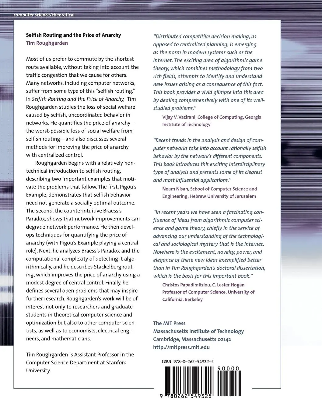 Rückseite: 9780262549325 | Selfish Routing and the Price of Anarchy | Tim Roughgarden | Buch