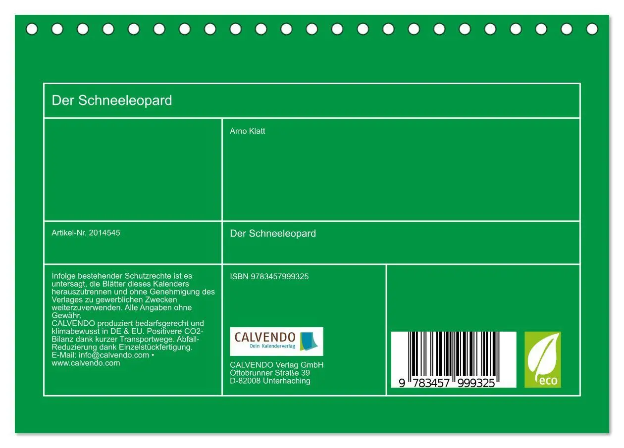 Bild: 9783457999325 | Der Schneeleopard (Tischkalender 2026 DIN A5 quer), CALVENDO...
