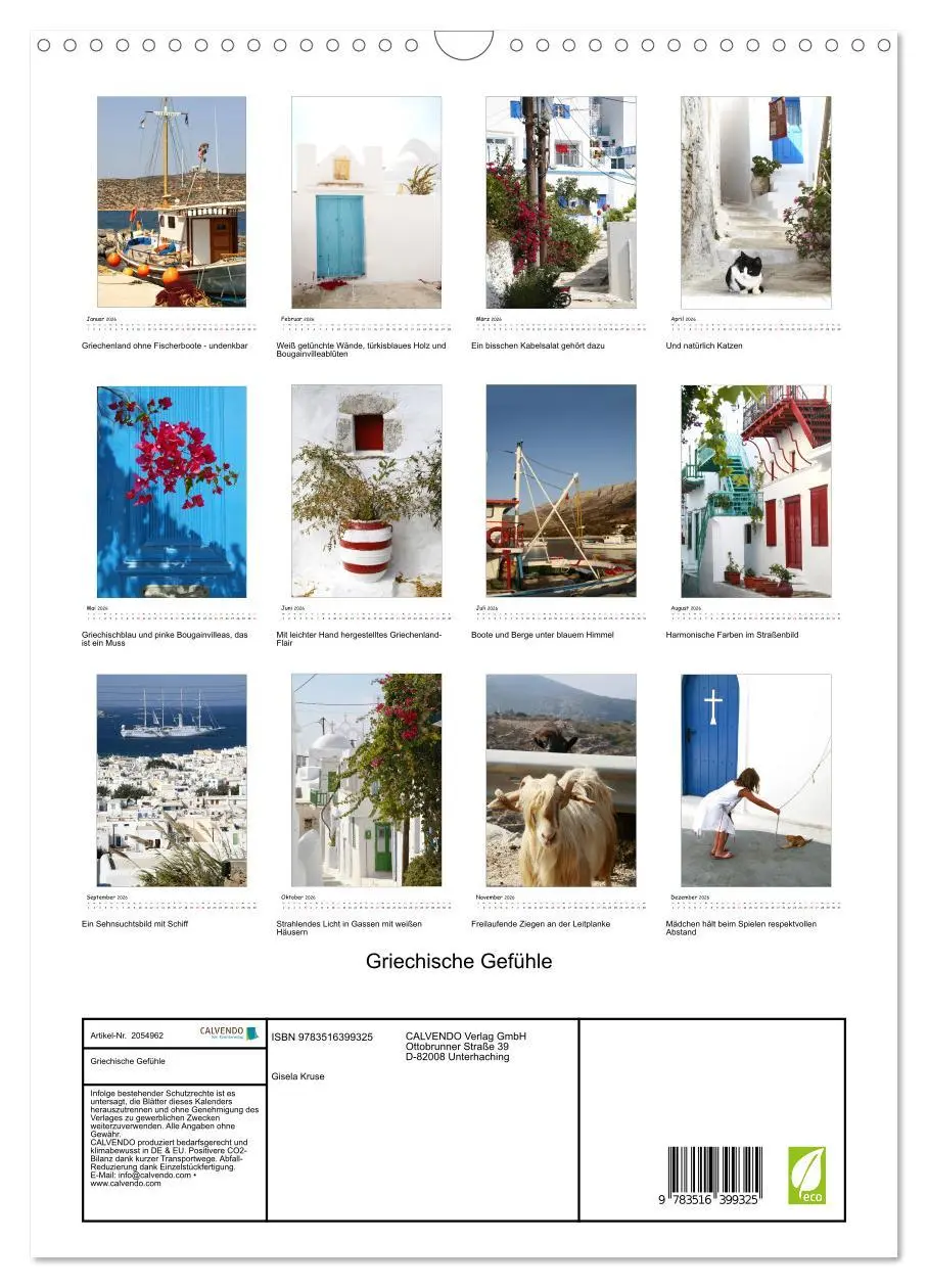 Bild: 9783516399325 | Griechische Gefühle (Wandkalender 2026 DIN A3 hoch), CALVENDO...