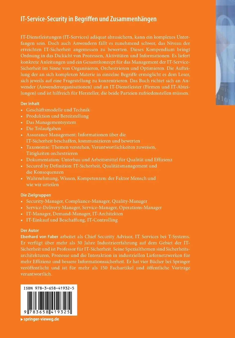 Rückseite: 9783658419325 | IT-Service-Security in Begriffen und Zusammenhängen | Faber | Buch