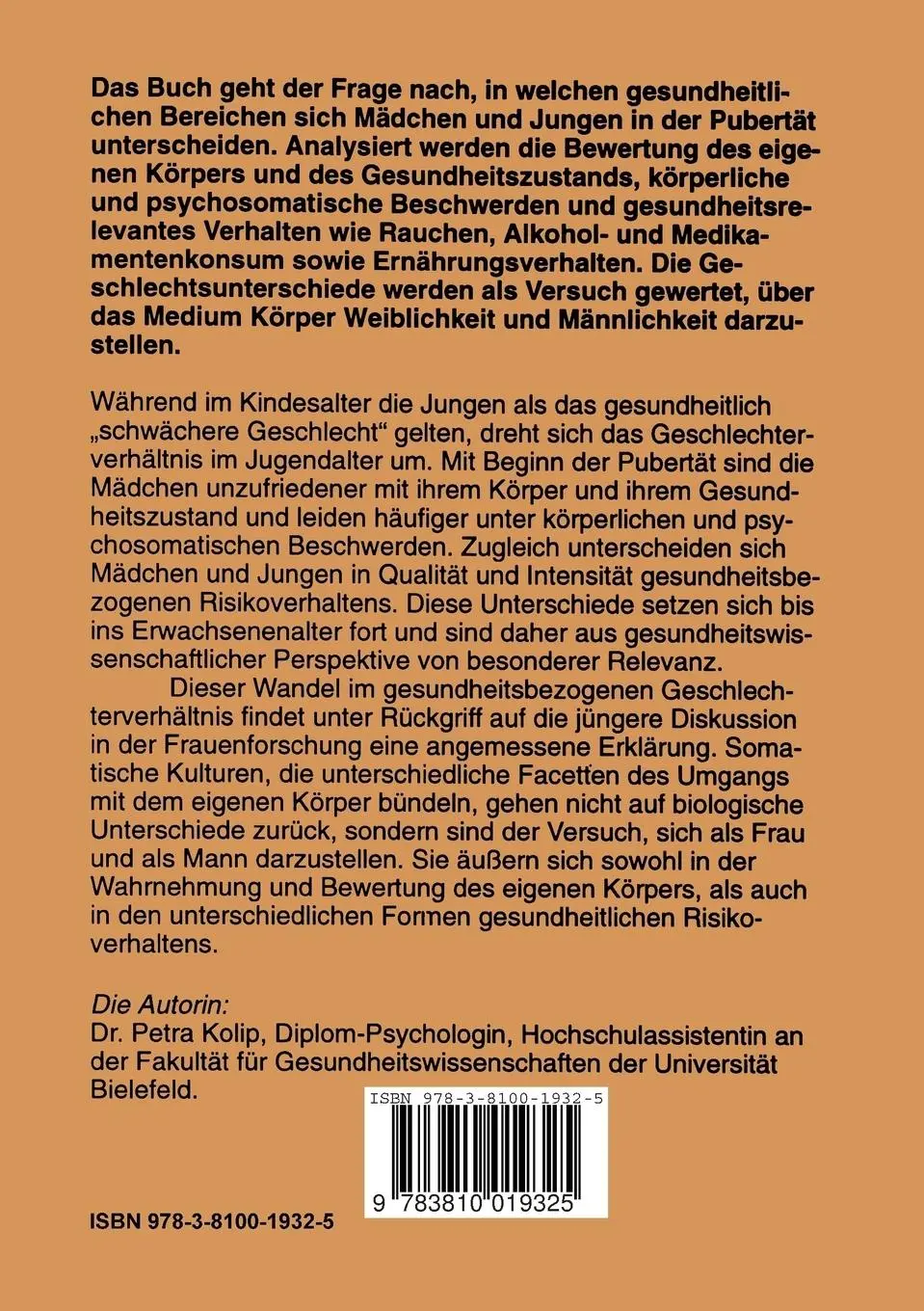 Rückseite: 9783810019325 | Geschlecht und Gesundheit im Jugendalter | Petra Kolip | Taschenbuch