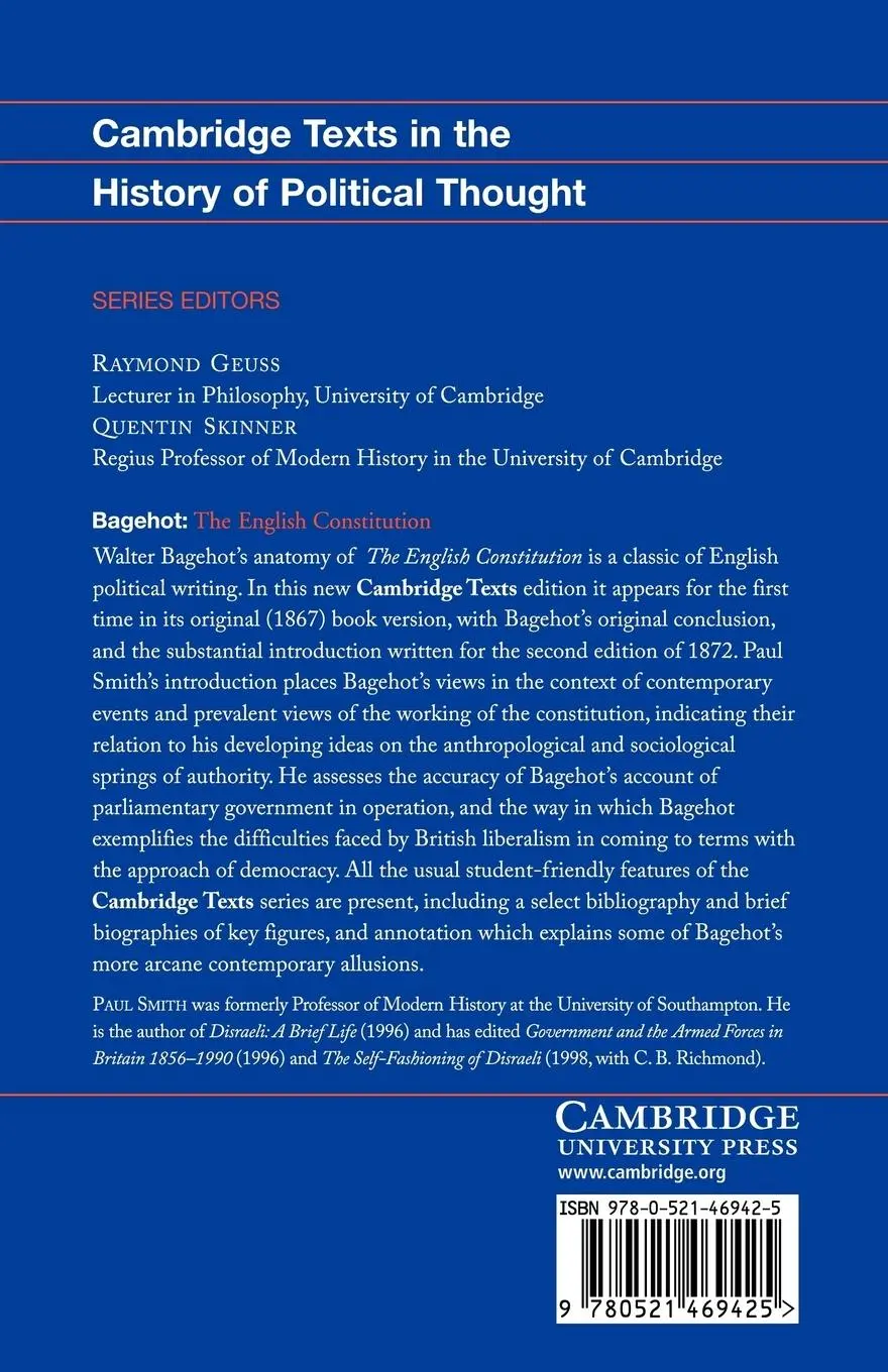 Rückseite: 9780521469425 | Bagehot | The English Constitution | Bagehot | Taschenbuch | Englisch
