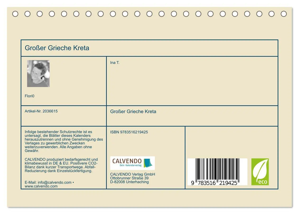 Bild: 9783516219425 | Großer Grieche Kreta (Tischkalender 2026 DIN A5 quer), CALVENDO...