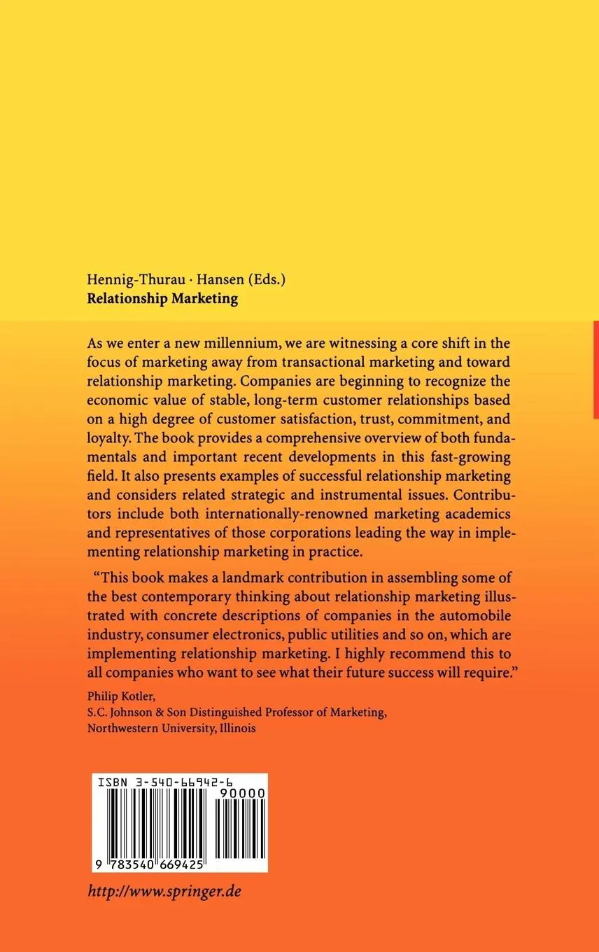 Rückseite: 9783540669425 | Relationship Marketing | Ursula Hansen (u. a.) | Buch | xvii | 2000