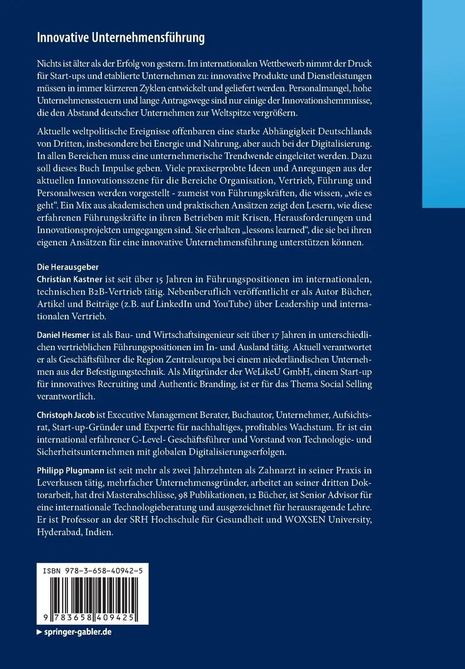 Rückseite: 9783658409425 | Innovative Unternehmensführung | Christian Kastner (u. a.) | Buch