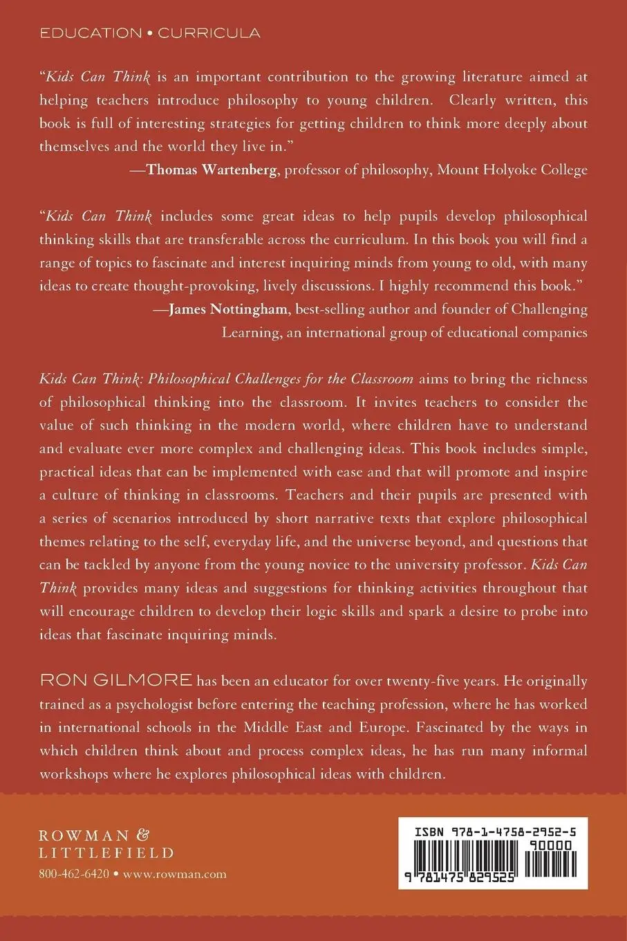Rückseite: 9781475829525 | Kids Can Think | Philosophical Challenges for the Classroom | Gilmore