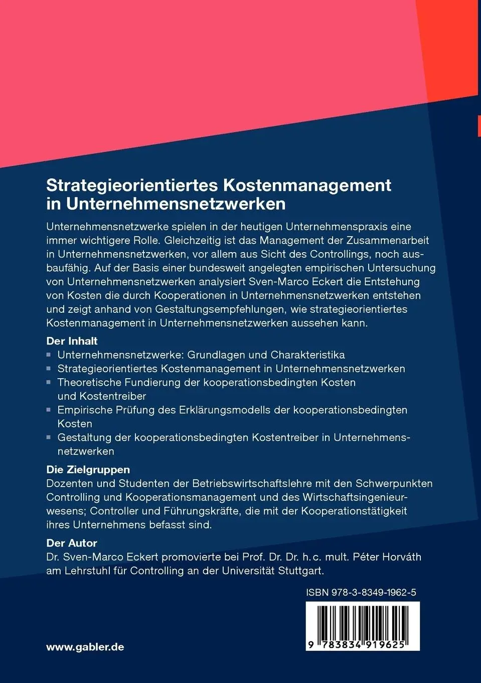 Rückseite: 9783834919625 | Strategieorientiertes Kostenmanagement in Unternehmensnetzwerken | xx