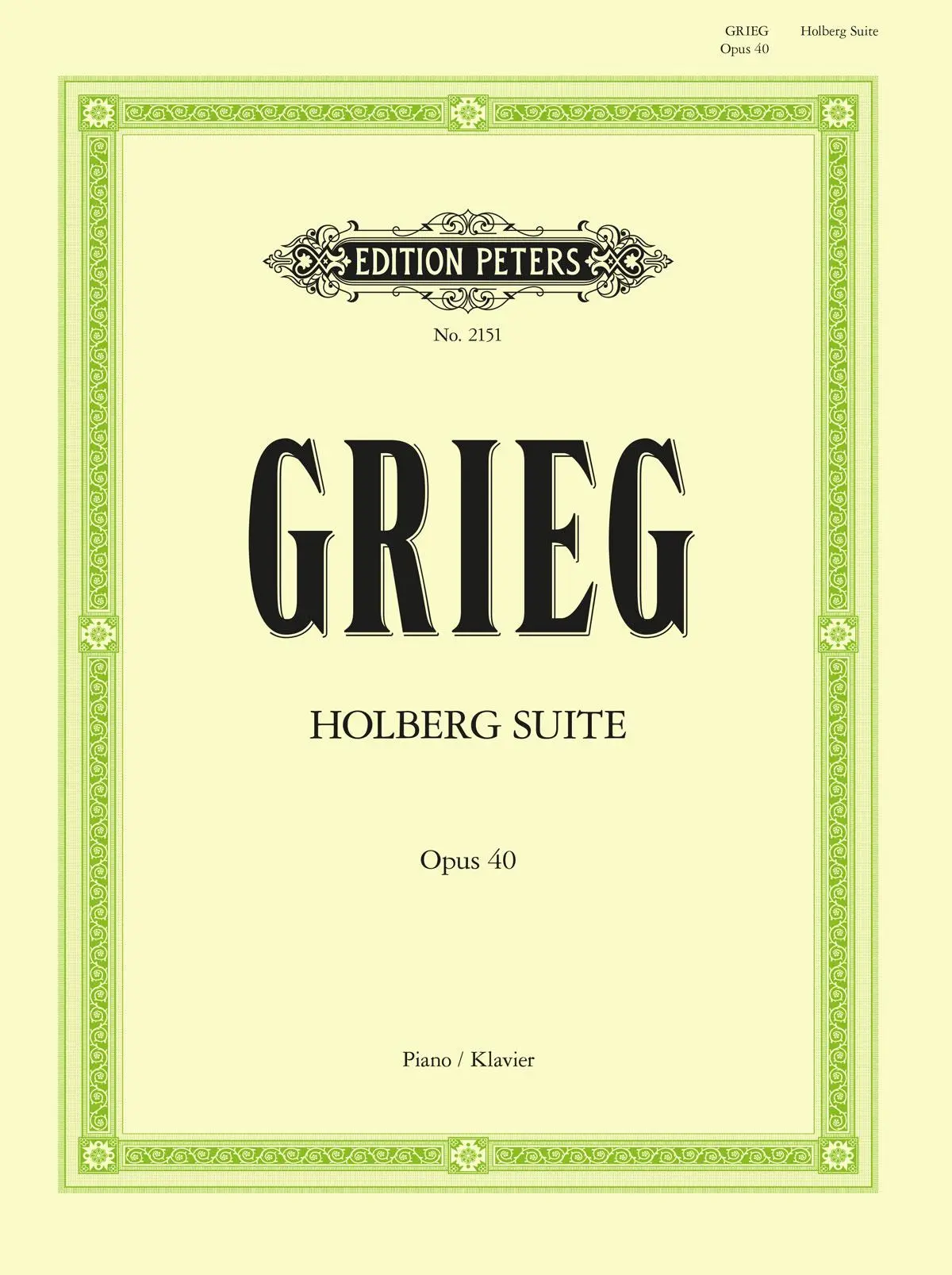 Cover: 9790014009625 | Holberg Suite (Suite in the Old Style) Op. 40 for Piano | Sheet | Buch
