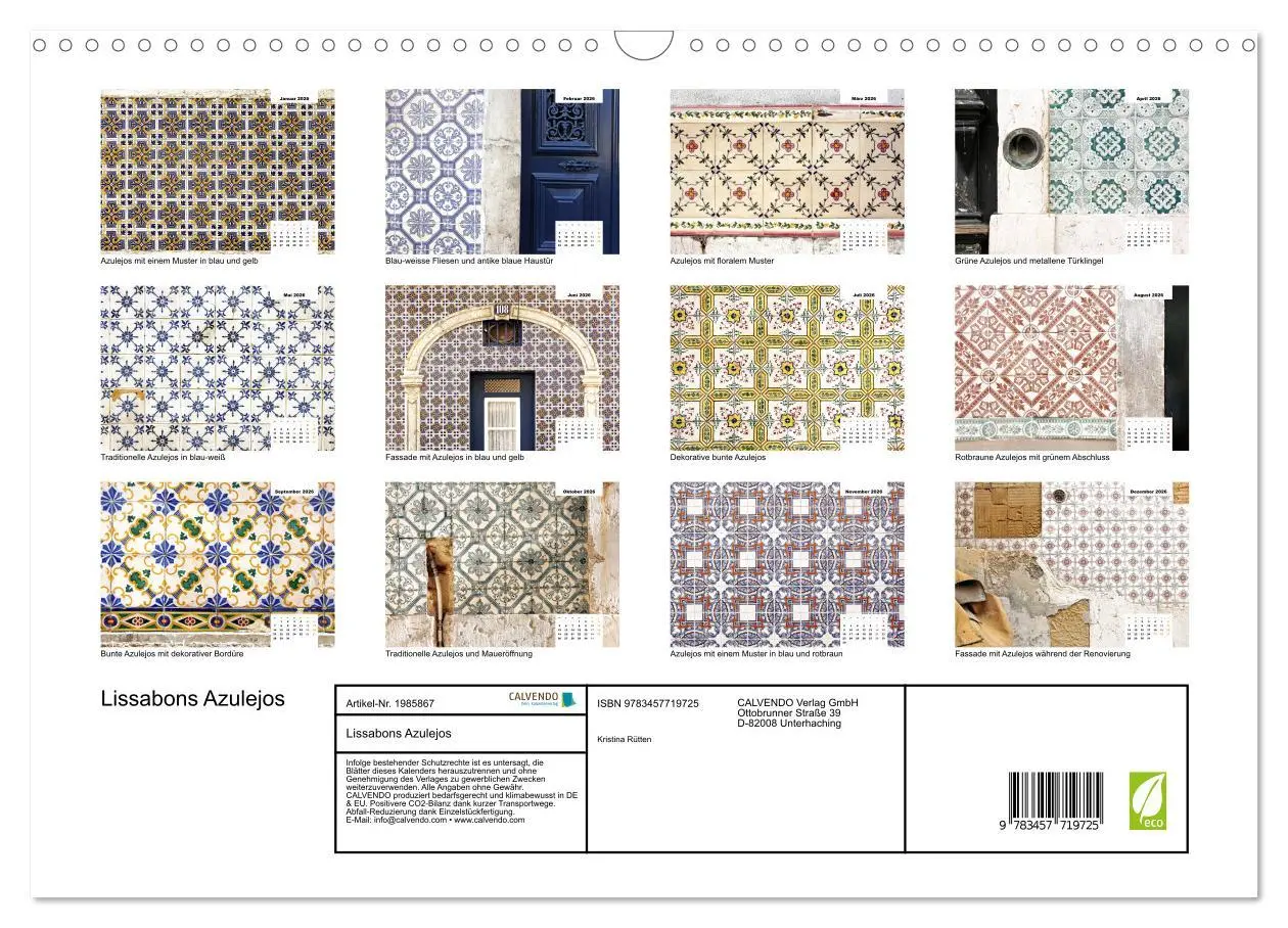 Bild: 9783457719725 | Lissabons Azulejos (Wandkalender 2026 DIN A3 quer), CALVENDO...