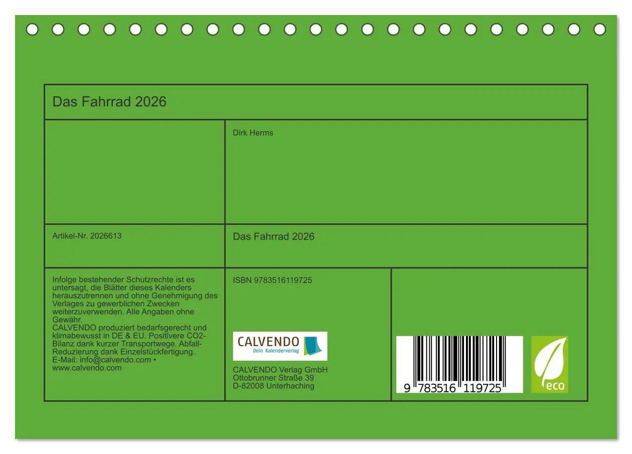 Bild: 9783516119725 | Das Fahrrad 2026 (Tischkalender 2026 DIN A5 quer), CALVENDO...
