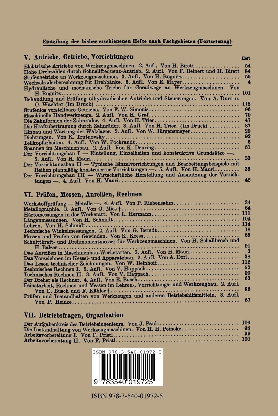Rückseite: 9783540019725 | Induktionshärten | E. Höhne | Taschenbuch | Werkstattbücher | 69 S.
