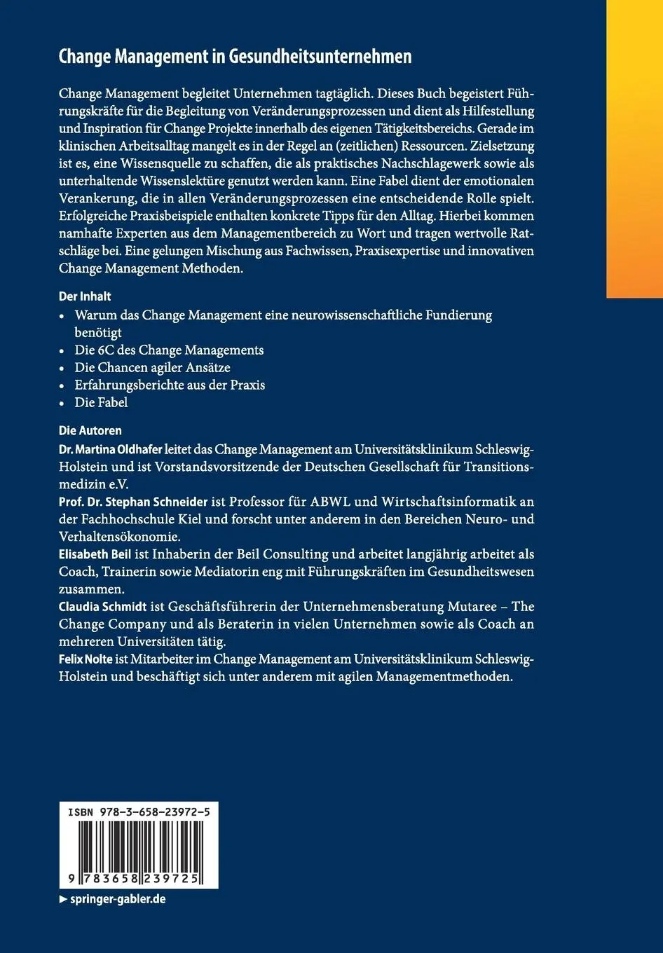 Rückseite: 9783658239725 | Change Management in Gesundheitsunternehmen | Martina Oldhafer (u. a.)