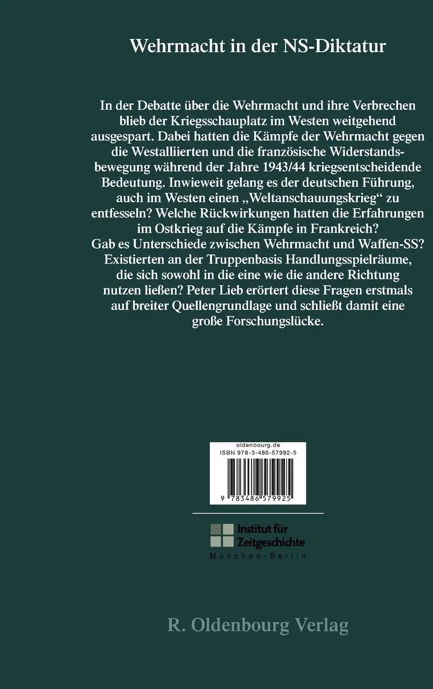 Rückseite: 9783486579925 | Konventioneller Krieg oder NS-Weltanschauungskrieg? | Peter Lieb | X