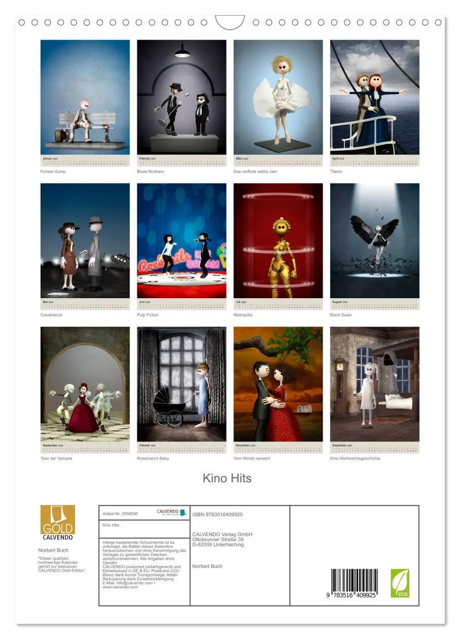 Bild: 9783516409925 | Kino Hits (Wandkalender 2026 DIN A3 hoch), CALVENDO Monatskalender