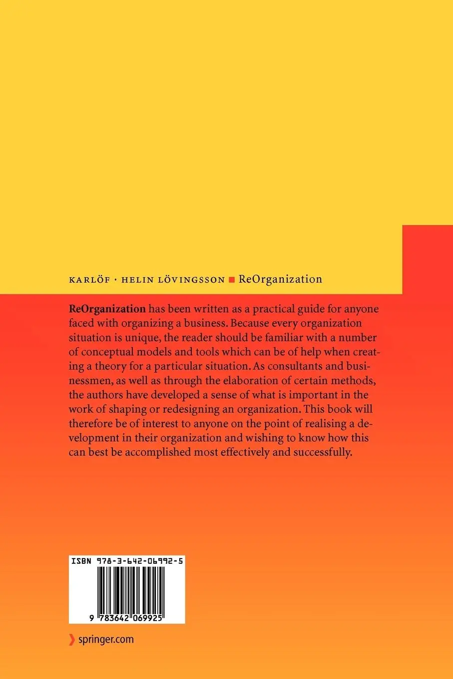 Rückseite: 9783642069925 | ReOrganization | Bengt Karlöf (u. a.) | Taschenbuch | ix | Englisch