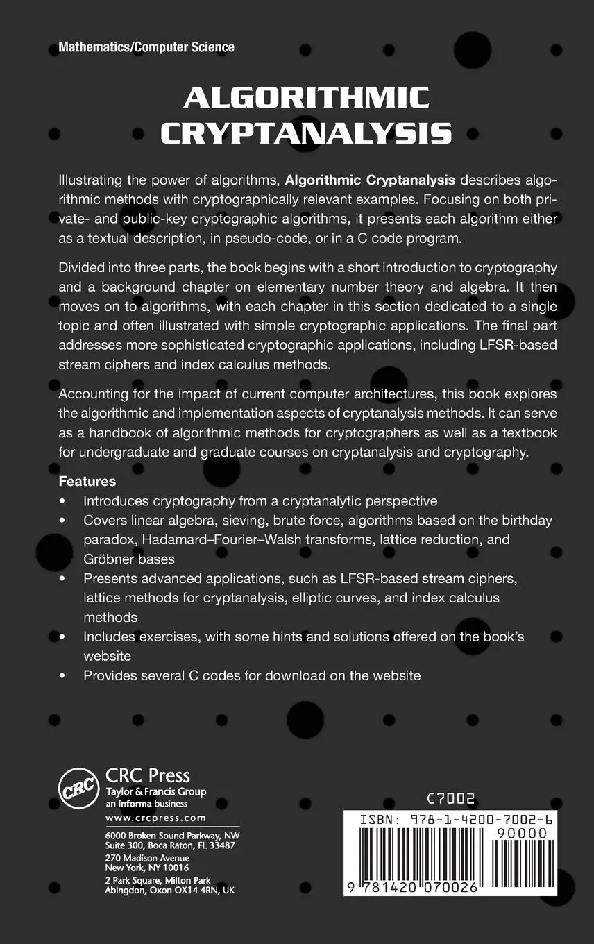Rückseite: 9781420070026 | Algorithmic Cryptanalysis | Antoine Joux | Buch | Englisch | 2009