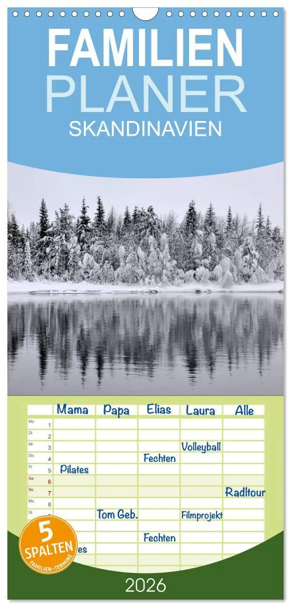 Cover: 9783516520026 | Familienplaner 2026 - SKANDINAVIEN mit 5 Spalten (Wandkalender, 21...