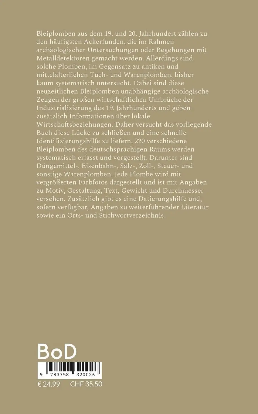 Rückseite: 9783758320026 | Bestimmungsbuch deutschsprachiger Bleiplomben von 1815 bis 1945 | Buch
