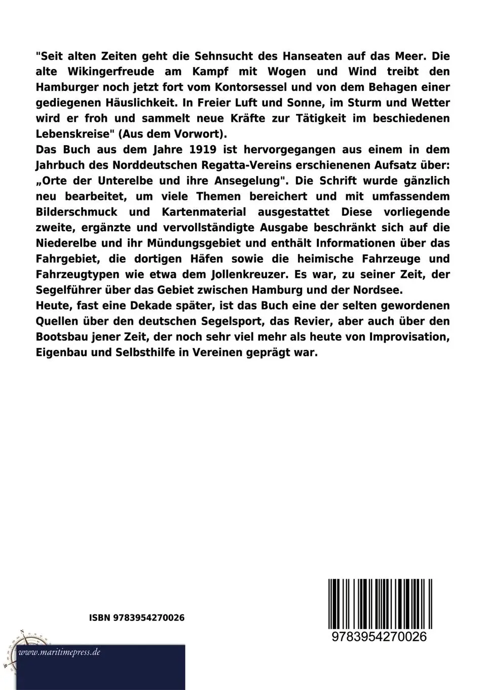 Rückseite: 9783954270026 | Der Segler auf der Niederelbe (1919) | Heinrich Albrecht | Taschenbuch